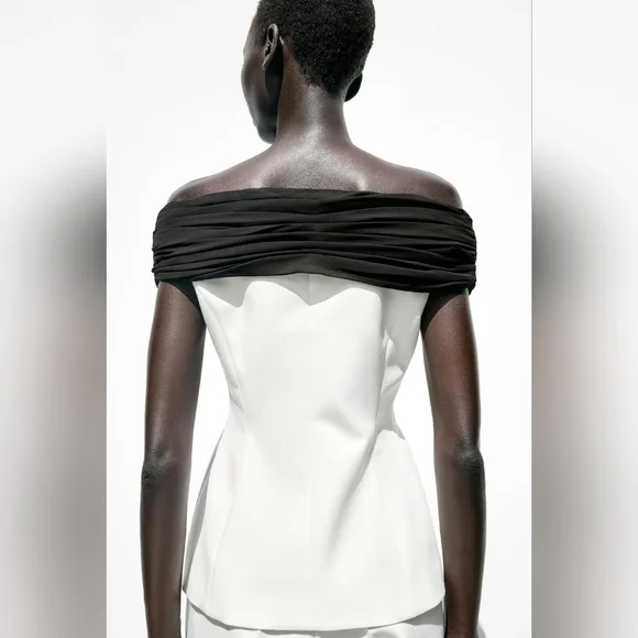 ZARA 2 PIECES CONTRAST BUSTIER TOP WITH PIECE COMBINATION WAIST PANTS SIZE S - Picture 7 of 16